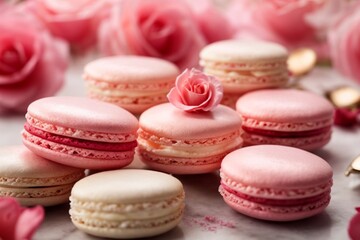Fototapeta na wymiar pink macaroon on a white plate (Rose Macaron)