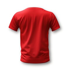 Red colour round neck t-shirt, back view isolated on a white background