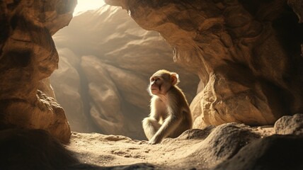 An amazing monkey is sitting in a cave beautiful image Ai generated art