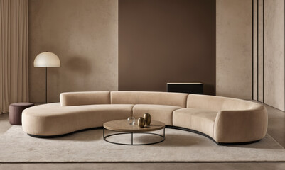 contemporary luxury curved living room interior with natural light