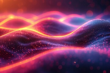 Vibrant, 3D neon wave curving elegantly, iridescent. Colorful, abstract holographic backdrop. High-definition, realistic style.