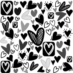 Fototapeta premium Black and white background of various hearts