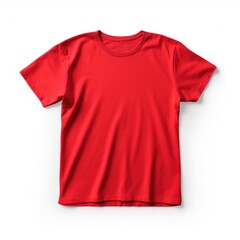 Red colour round neck t-shirt, front view isolated on a white background