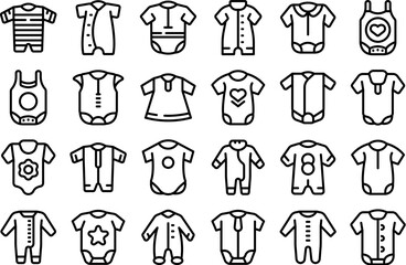 Romper icons set outline vector. Wear baby fashion. Onesie overall infant