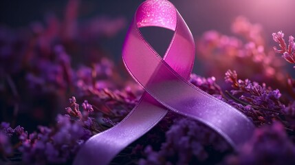Pink ribbon on floral background symbolizing cancer awareness