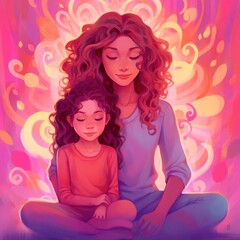 Fototapeta na wymiar Meditation Parent and Child