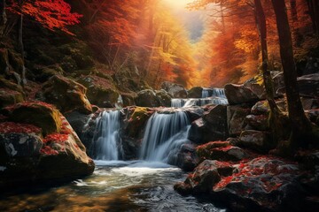 A nature waterfall forest beauty, cascade landscape