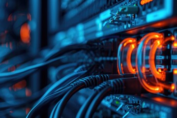 Internet cables and wires in server room