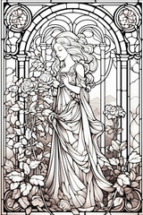 illustration of a stained glass window to color
