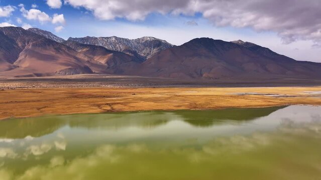 Winter Sierra Nevada Mountains Owens Lake after Rain Aerial 