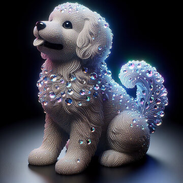 A statue of a dog with diamonds