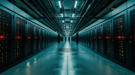 Large data center with server racks