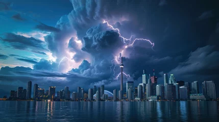 Fotobehang Toronto, Canada, A massive lightning storm over the Toronto skyline © Orxan