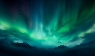 Northern lights or Aurora borealis in the sky over mountain range - Powered by Adobe
