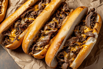 Closeup of a philly cheesesteak