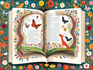 book with flowers and butterflies