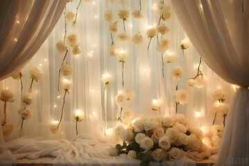 An enchanting composition with golden Diya lights radiantly shining amidst a bed of delicate . Generative Ai,