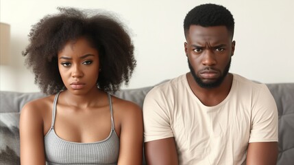 Young african american couple showing discontent and disagreement - obrazy, fototapety, plakaty