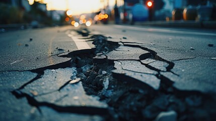 Ground shaken: Cracks in the road tell the story of earthquake aftermath.