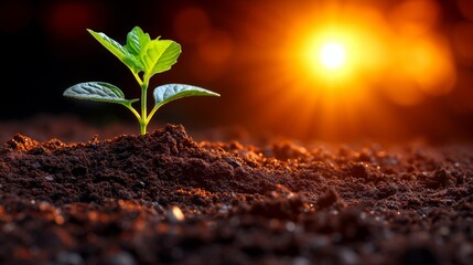 Young plant sprouting in soil with sunlight in the background symbolizing growth and new beginnings