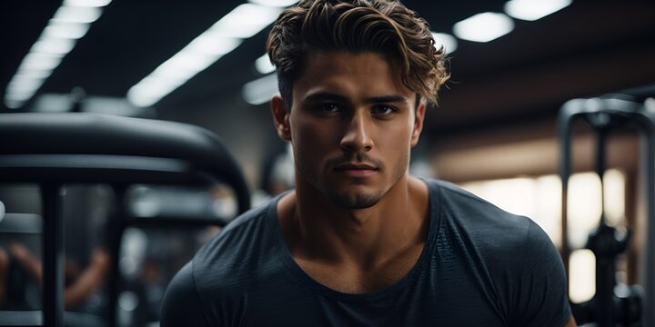 Sculpted Adonis lunges in sleek office, bathed in sunlight, exuding ultimate fitness perfection. Ideal for fitness campaigns or editorials
