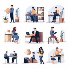 Illustration flat design set of business people working and People from various professions.