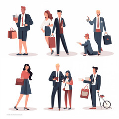 Illustration flat design set of business people working and People from various professions.