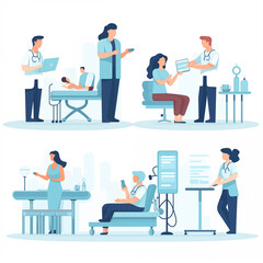 Illustration flat design set of Doctor and patient, concept of health.