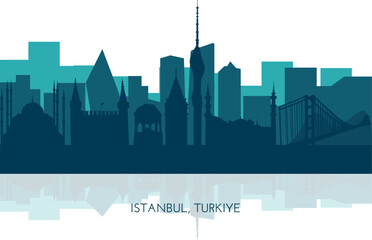 Obraz premium Istanbul, Turkiye skyline, silhouette. This illustration represents the country with its most notable buildings. Vector is fully editable, every object is holistic and movable