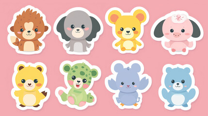 Cute sticker-style cartoon animals.