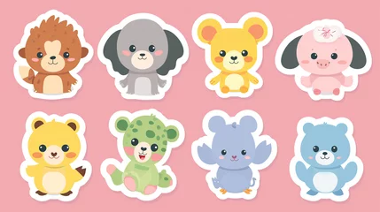 Deurstickers Schattige dieren set Cute sticker-style cartoon animals.