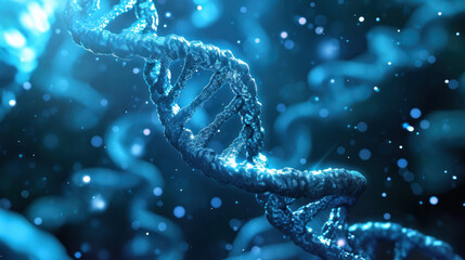 Close-up of the structure of a helical DNA gene molecule. Biotechnology. Concept of medicine, genetics.