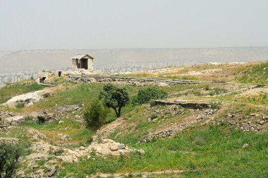 Garita de vigilancia en Umm Qais, en la frontera entre Jordania, Israel y Siria, Oriente Medio