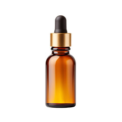 1oz amber dropper bottle mockup with gold and black lid on an isolated background