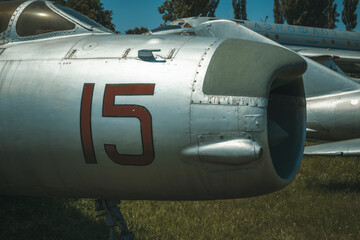 Old military plane. fighter, bomber. Housing, chassis, aircraft engines