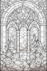 illustration of a stained glass window to color