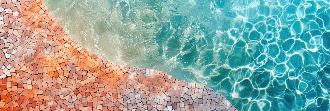 Mosaic in a pool of peach and blue colors