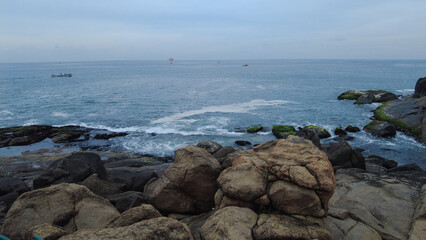 rocky coast of the sea, Arabian sea, Kerala coastline, seascape view 