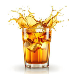 Glass cup of iced tea with splash isolated on white background