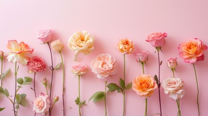 Composition of various roses. Floral background. For cards and banners