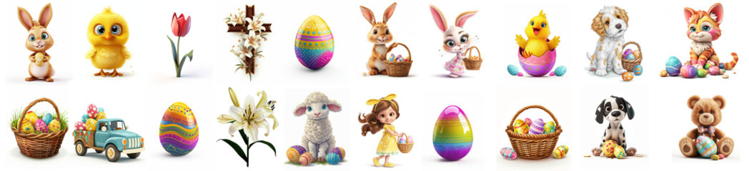 Set of Cartoon Easter Characters and Symbols