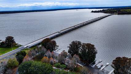 Aerial View of Bridge Crossing Water
