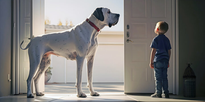 Large Dog And Boy Owner, Ai Generated.