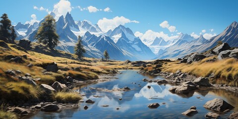 A tranquil Alpine Mountain Landscape 