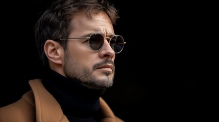 Obraz premium Stylish man in sunglasses and winter coat posing outdoors