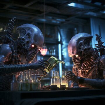 Alien and biomechanical drink cocktail elixir beautiful image Ai generated art