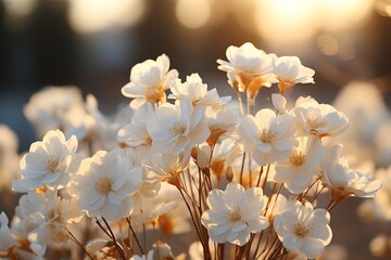 stylist and royal White flowers blooming in the field in spring, space for text, photographic
