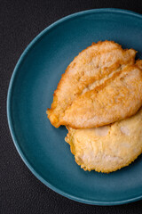 Delicious battered chicken breast chops with salt, spices and herbs