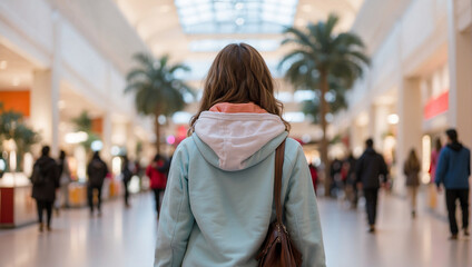 Obraz premium back view a girl stand in the mall