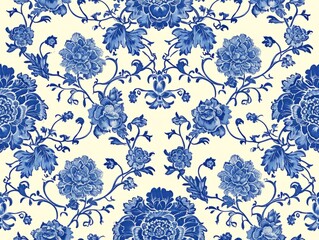 blue porcelain seamless flowers pattern
